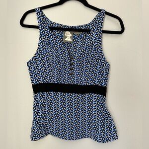 Chic Blue and Black Patterned Tank Top